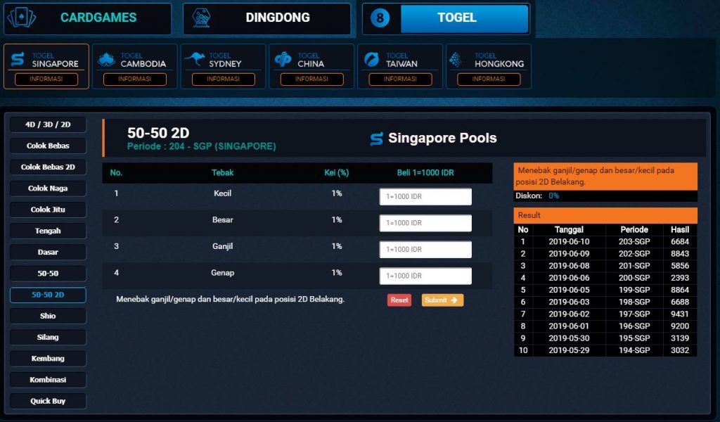 Panel Betting Togel 50-50 2D